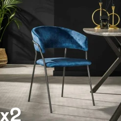 Chaises Contemporaines|Meubles De Cuisine·Chaises|Melbourne Chaise en velours gris à dossier rond (lot de 2)