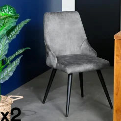Chaises Scandinaves|Chaises Capitonnées|MALMOE Chaise en velours gris anthracite (lot de 2)