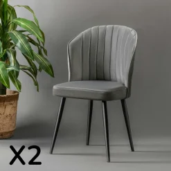 Chaises Capitonnées|Chaises Contemporaines|ROSARIO Chaise en velours noir - dossier enveloppant (Lot de 2)