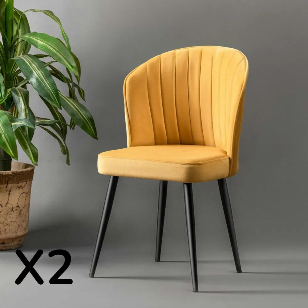 Chaises Capitonnées|Chaises Contemporaines|ROSARIO Chaise en velours noir - dossier enveloppant (Lot de 2)