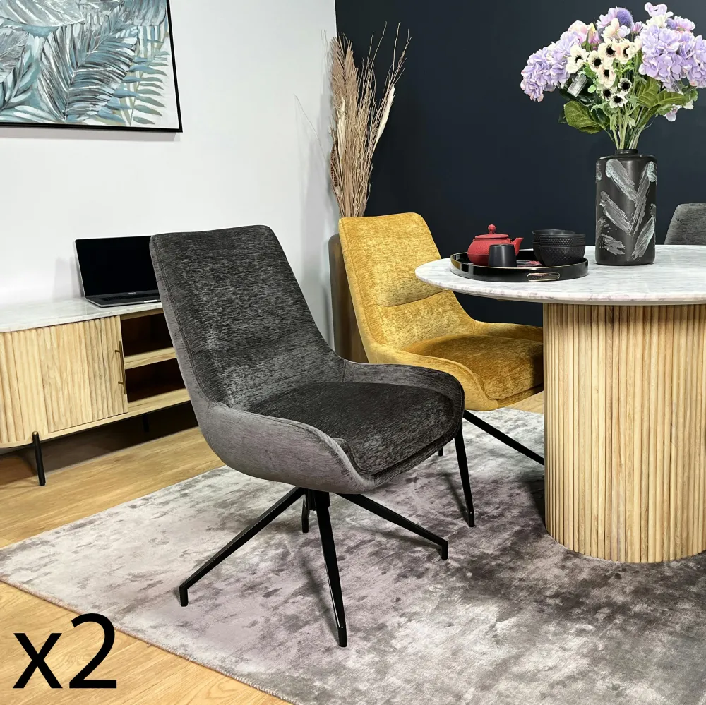 Chaises Scandinaves|Chaises Capitonnées|MALMOE Chaise en velours ocre (lot de 2)