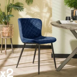 Meubles De Cuisine·Chaises|Chaises Velours|Melbourne Chaise en velours piqué bleu (lot de 2)