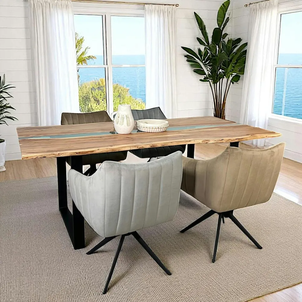 Meubles De Cuisine·Chaises|Chaises Velours|Melbourne Chaise en velours piqué bleu (lot de 2)