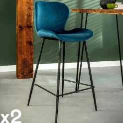 Meubles De Cuisine·Chaises|Chaises Velours|Melbourne Chaise en velours piqué bleu (lot de 2)