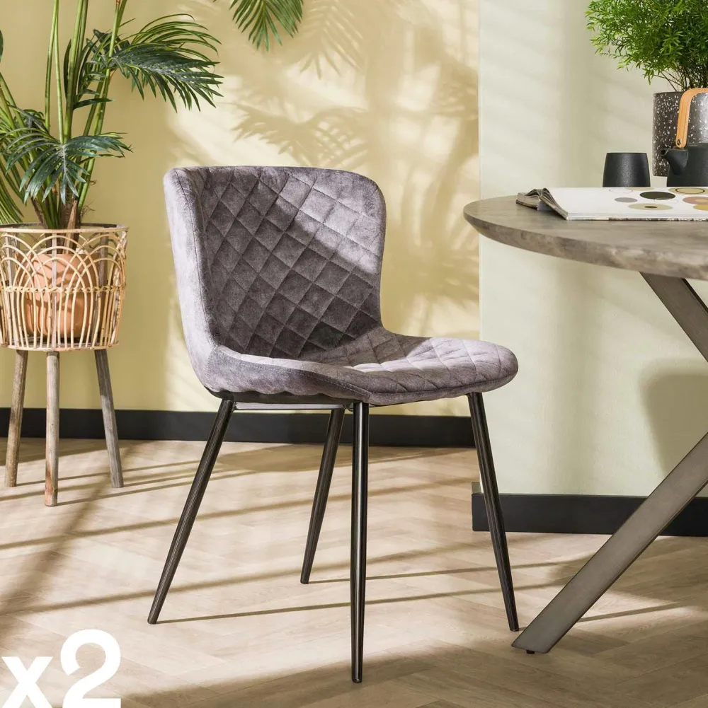Chaises Velours|Chaises Contemporaines|Melbourne Chaise en velours piqué gris (lot de 2)