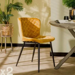 Meubles De Cuisine·Chaises|Chaises Velours|Melbourne Chaise en velours piqué moutarde (lot de 2)