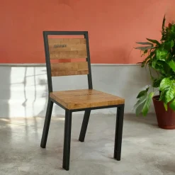 Chaises En Bois|Chaises Industrielles|Docker Chaise hévéa recyclé naturel et métal noirci 45X51XH90cm