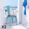 Chaises Industrielles|Meubles De Cuisine·Chaises|LEEDS Chaise industrielle métal bleu bois recyclé (lot de 2)