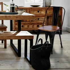 Chaises Industrielles|Meubles De Cuisine·Chaises|LEEDS Chaise industrielle métal bleu bois recyclé (lot de 2)