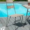 Chaises De Jardin|OUTDOOR DETROIT Chaise Jardin Teck Acier (lot de 2) DETROIT