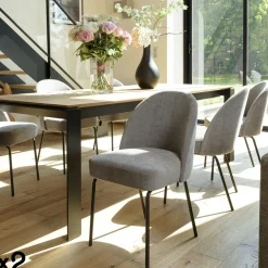 Chaises Contemporaines|Meubles De Cuisine·Chaises|TIM Chaise moderne tissu couleur lin pieds métal noir (lot de 2)