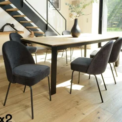 Chaises Contemporaines|Meubles De Cuisine·Chaises|TIM Chaise moderne tissu sable pieds métal noir (lot de 2)