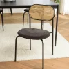 Chaises En Rotin|Chaises Contemporaines|LOANO Chaise métal dossier cannage ovale assise velours noir (lot de 2)