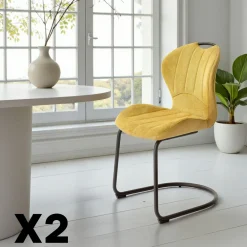 Meubles De Cuisine·Chaises|Chaises Contemporaines|LIGURIE Chaise pied luge bi-matière en tissu moutarde (lot de 2)