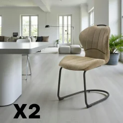 Chaises Contemporaines|Meubles De Cuisine·Chaises|LIGURIE Chaise pied luge bi-matière en tissu taupe (lot de 2)