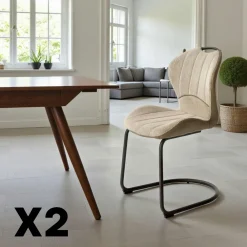 Meubles De Cuisine·Chaises|Chaises Contemporaines|LIGURIE Chaise pied luge bi-matière en tissu beige (lot de 2)