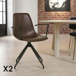 Meubles De Cuisine·Chaises|AMSTERDAM Chaise pivotante beige sable avec accoudoirs et motif couture (lot de 2)