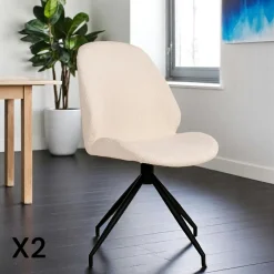 Meubles De Cuisine·Chaises|Chaises Contemporaines|BERLIN Chaise pivotante blanche en tissu bouclette (lot de 2)