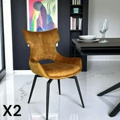 Chaises Avec Accoudoirs|Chaises Velours|LOMBARDIE Chaise pivotante bleue bi-matière, dossier en T (lot de 2)