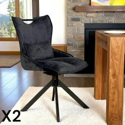Chaises Capitonnées|Meubles De Cuisine·Chaises|IENA Chaise pivotante coussin et poignée tissu gris (lot de 2)