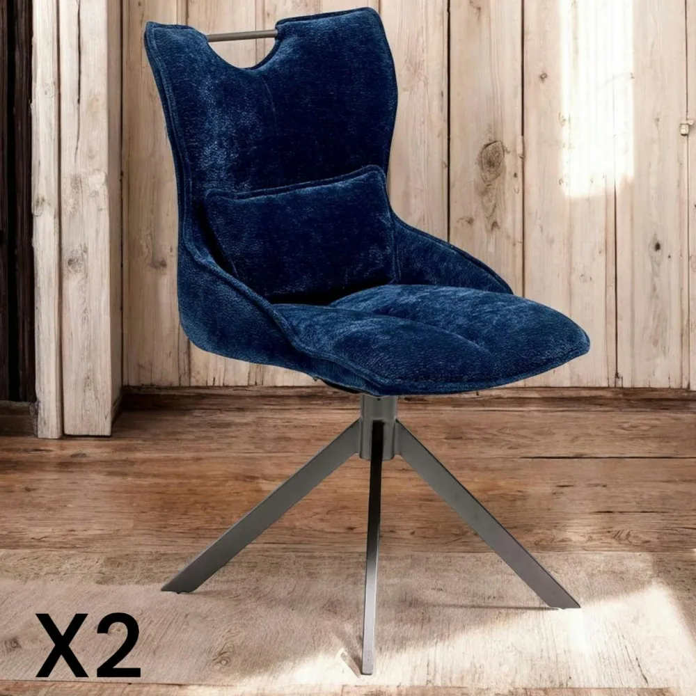 Chaises Capitonnées|Meubles De Cuisine·Chaises|IENA Chaise pivotante coussin et poignée tissu bleu (lot de 2)