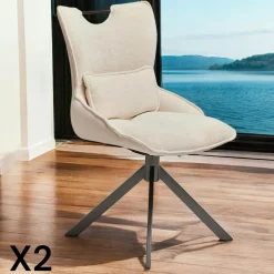 Chaises Capitonnées|Meubles De Cuisine·Chaises|IENA Chaise pivotante coussin et poignée tissu vert (lot de 2)