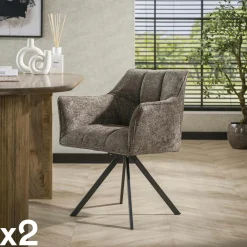 Fauteuils En Tissu|Melbourne Chaise pivotante de salle à manger en velours texturé taupe (lot de 2)