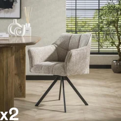 Fauteuils En Tissu|Melbourne Chaise pivotante de salle à manger en velours texturé sable (lot de 2)