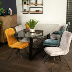 Meubles De Cuisine·Chaises|Chaises Velours|LOMBARDIE Chaise pivotante dorée bi-matière, dossier en T (lot de 2)