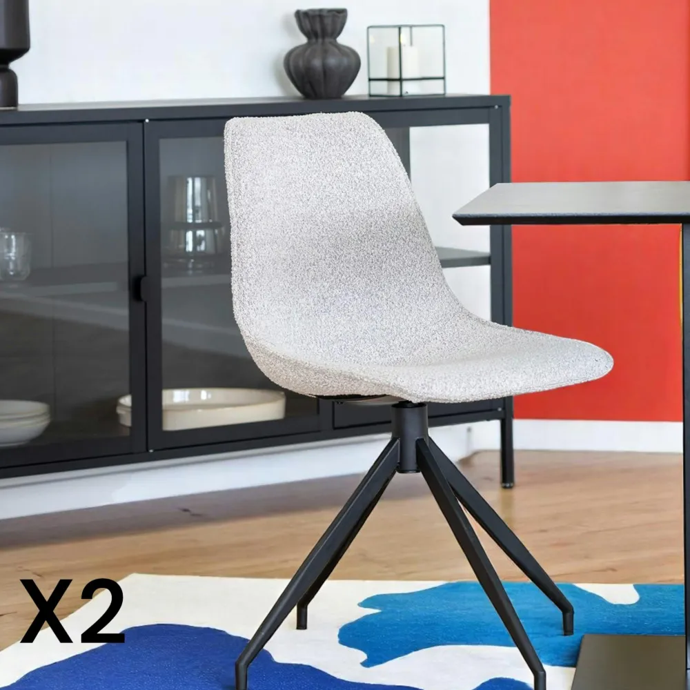 Chaises Contemporaines|Meubles De Cuisine·Chaises|AMSTERDAM Chaise pivotante en bouclette blanc sable (lot de 2)