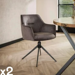 Fauteuils En Tissu|Melbourne Chaise pivotante grand confort en velours texturé taupe (lot de 2)