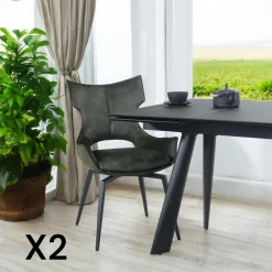 Meubles De Cuisine·Chaises|Chaises Avec Accoudoirs|LOMBARDIE Chaise pivotante gris anthracite bi-matière, dossier en T (lot de 2)