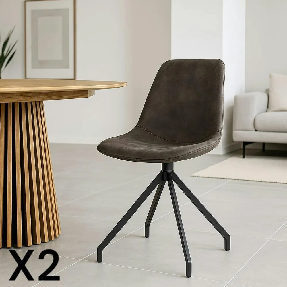 Chaises Contemporaines|Meubles De Cuisine·Chaises|AMSTERDAM Chaise pivotante grise avec couture (lot de 2)