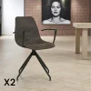 Meubles De Cuisine·Chaises|AMSTERDAM Chaise pivotante marron avec accoudoirs et motif couture (lot de 2)
