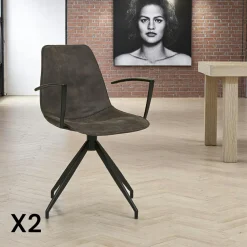 Meubles De Cuisine·Chaises|AMSTERDAM Chaise pivotante marron avec accoudoirs et motif couture (lot de 2)