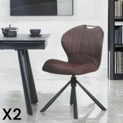 Chaises Contemporaines|Meubles De Cuisine·Chaises|LOMBARDIE Chaise pivotante marron foncé avec dossier courbe, (lot de 2)