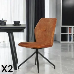 Chaises Velours|Chaises Contemporaines|LOMBARDIE Chaise pivotante moutarde en velours patiné avec poignée (lot de 2)