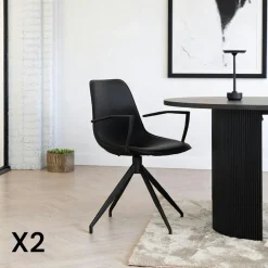 Meubles De Cuisine·Chaises|AMSTERDAM Chaise pivotante noire avec accoudoirs et motif couture (lot de 2)