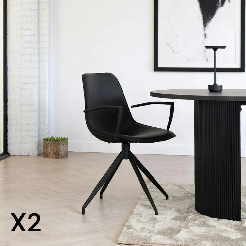 Meubles De Cuisine·Chaises|AMSTERDAM Chaise pivotante noire avec accoudoirs et motif couture (lot de 2)