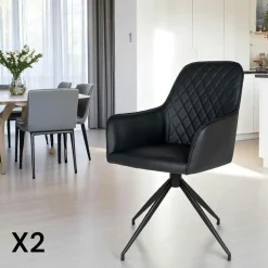 Chaises Contemporaines|Meubles De Cuisine·Chaises|SAVONE Chaise pivotante noire avec accoudoirs (lot de 2)