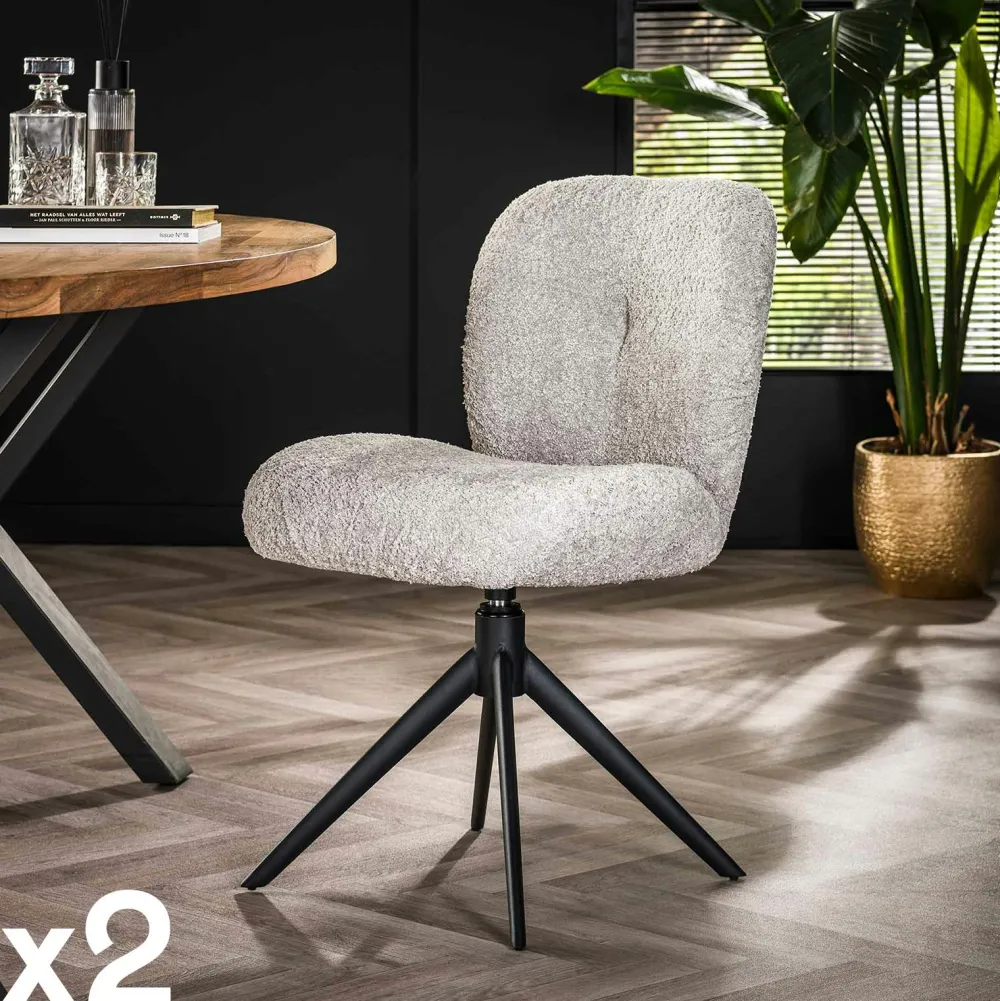 Univers Déco·Design Contemporain|Meubles De Cuisine·Chaises|GALWAY Chaise pivotante rembourrée en bouclette sable (lot de 2)