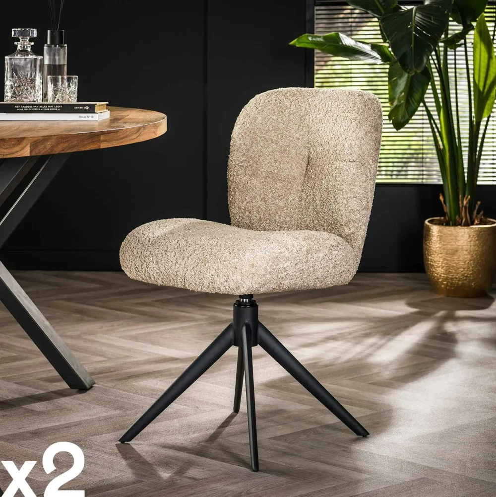 Univers Déco·Design Contemporain|Chaises Contemporaines|GALWAY Chaise pivotante rembourrée en bouclette blanche (lot de 2)