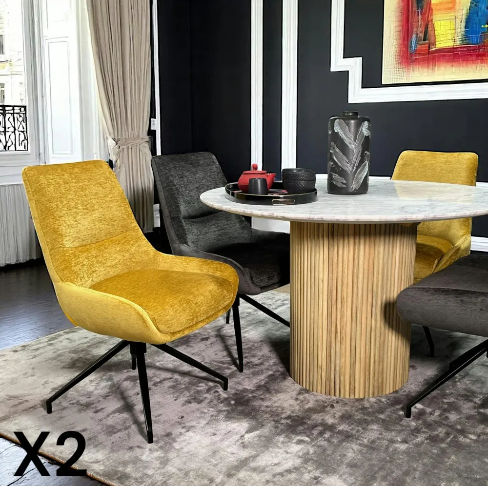 Chaises Velours|Chaises Contemporaines|PALERME Chaise pivotante retro en velours bleu (lot de 2)