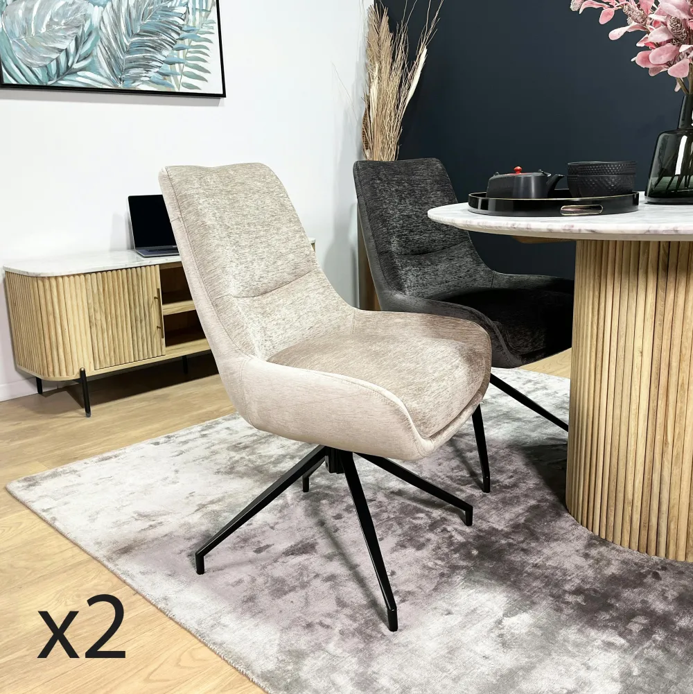 Chaises Velours|Chaises Contemporaines|PALERME Chaise pivotante retro en velours bleu (lot de 2)