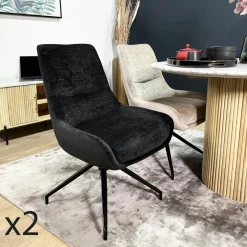 Chaises Velours|Chaises Contemporaines|PALERME Chaise pivotante retro en velours bleu (lot de 2)