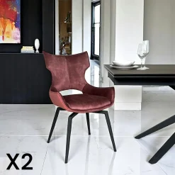 Meubles De Cuisine·Chaises|Chaises Contemporaines|LOMBARDIE Chaise pivotante rose bi-matière, dossier en T (lot de 2)