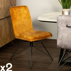 Chaises Velours|Chaises Contemporaines|OKA Chaise pivotante velours doré (lot de 2)