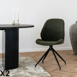 Chaises Contemporaines|Meubles De Cuisine·Chaises|BERLIN Chaise pivotante verte en tissu bouclette (lot de 2)