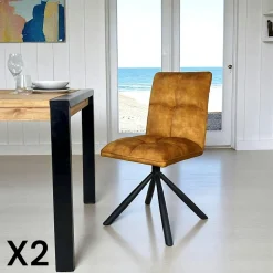 Chaises Capitonnées|Chaises Contemporaines|IENA Chaise rotative tissu bleu pétrole (lot de 2)