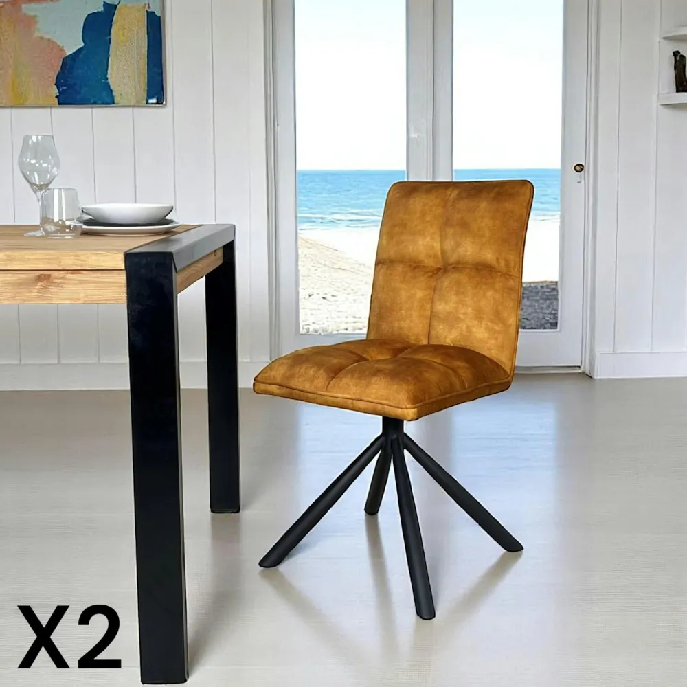 Chaises Capitonnées|Chaises Contemporaines|IENA Chaise rotative tissu bleu pétrole (lot de 2)